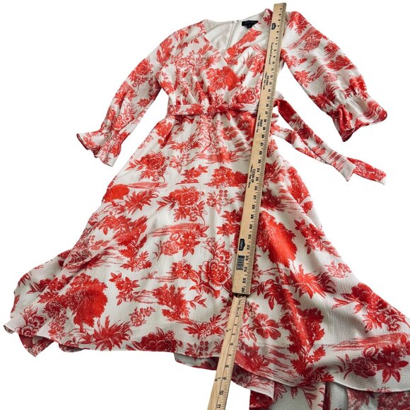 Tahari Arthur S. Levine Red & White Floral Wrap Dress Size 6 Long Sleeve. - Picture 12 of 16